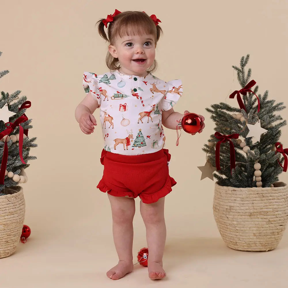 Christmas Short Sleeve Frill Bodysuit