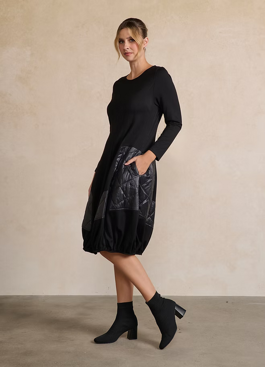 Quilted Panel Dress- Black