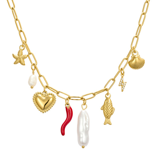 Allure Mutli Charm Necklace- Gold