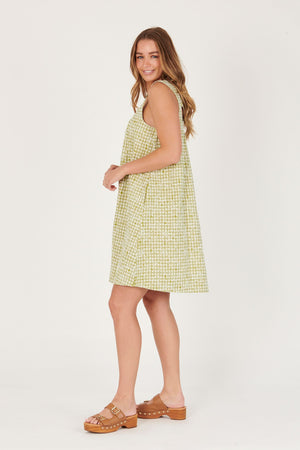 Cross Back Detail Dress - Green Floral Check