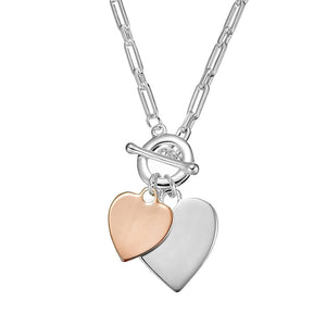 Allure Oblong Link Double Heart Necklace - Silver/Rose Gold