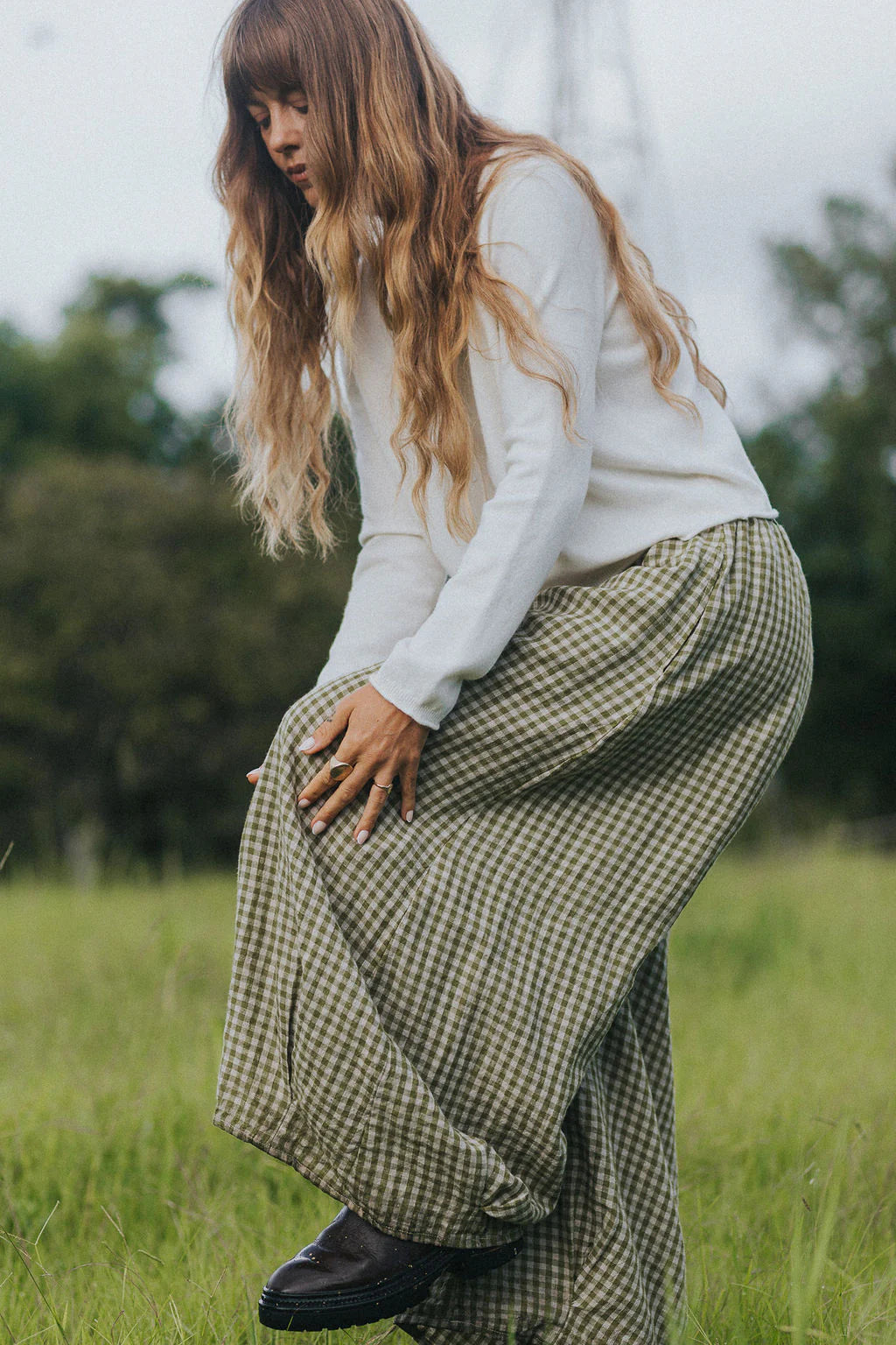 Eadie Gingham Linen Pants - Pistachio