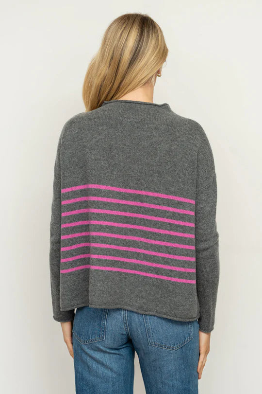 Smith Crew Knit- Charcoal/Hot Pink