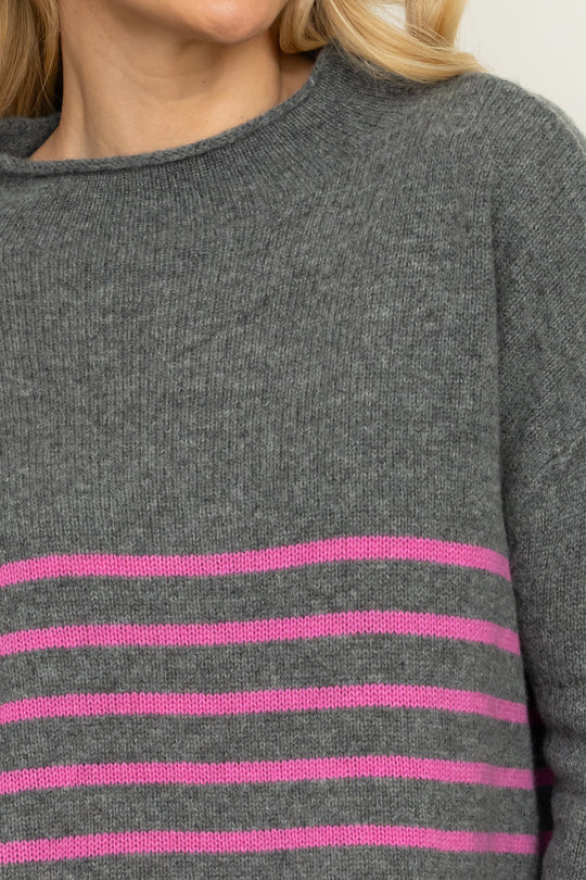 Smith Crew Knit- Charcoal/Hot Pink