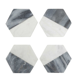 Graze Marble Hexagon Coaster - White/Grey