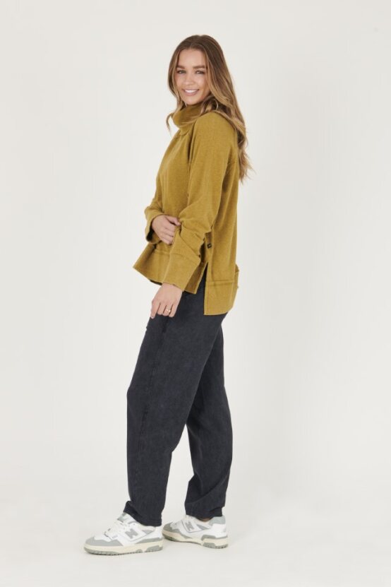 Roll Neck Panel Detail Top - Olive
