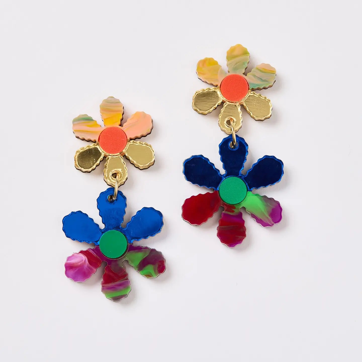 Twin Daisy Chain Earrings- Multi Watercolour