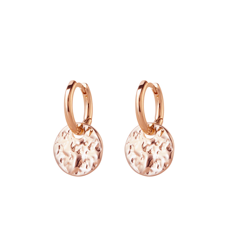Allure Hammered Disc Drop Earrings - Rose Gold