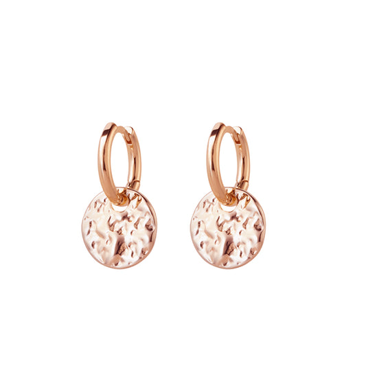 Allure Hammered Disc Drop Earrings - Rose Gold