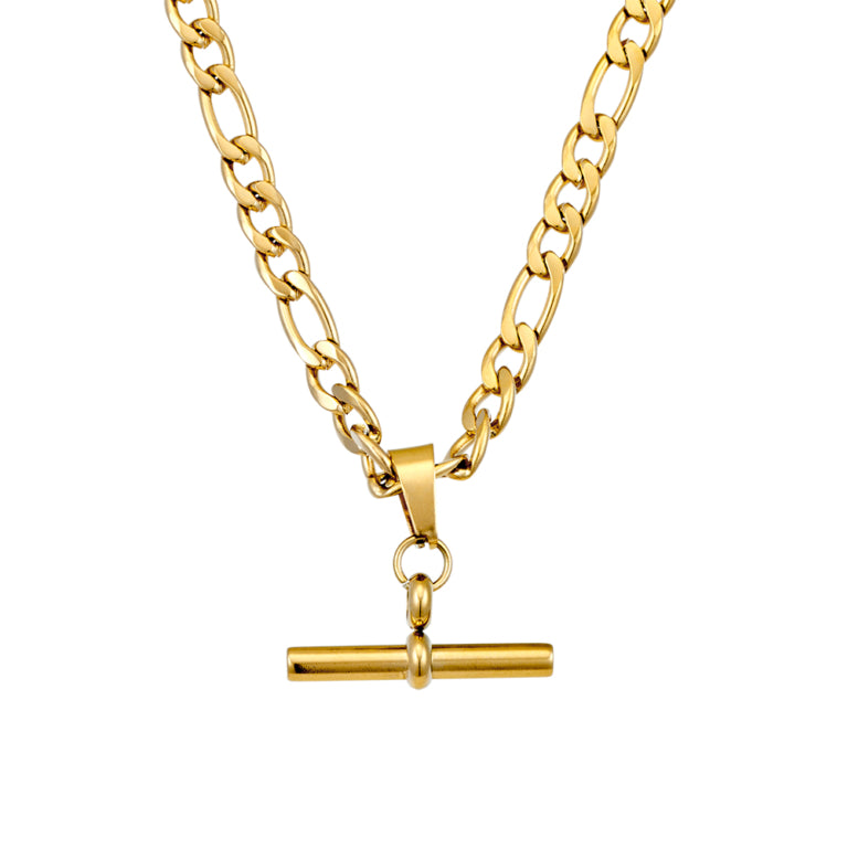 Allure Figaro Chain Necklace with T Bar - Gold