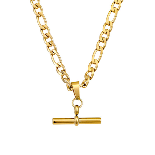 Allure Figaro Chain Necklace with T Bar - Gold