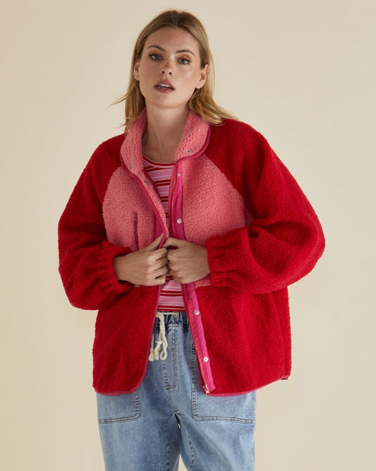 Franklin Fleecy Jacket - Pink & Red