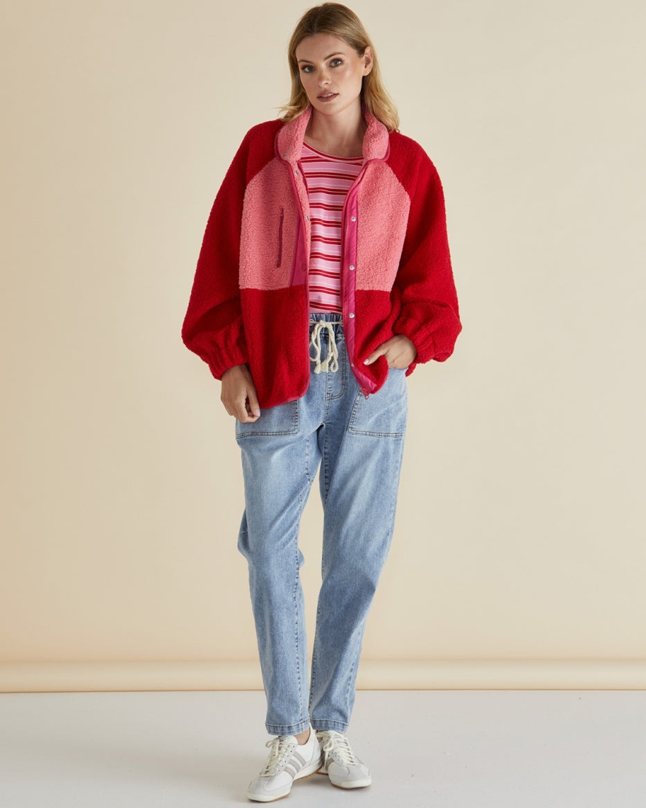 Franklin Fleecy Jacket - Pink & Red