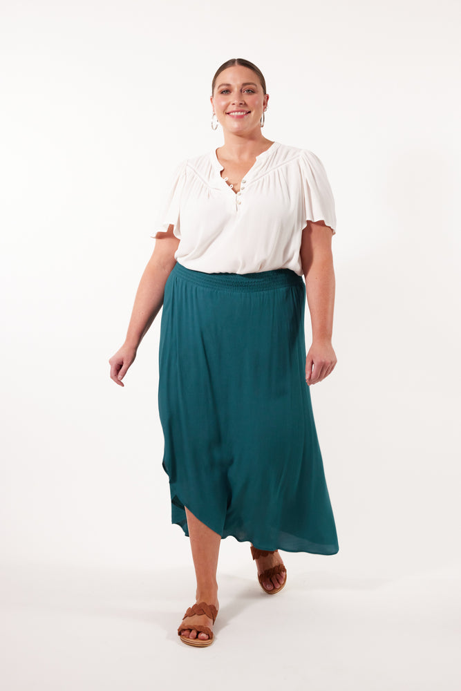 Botanical Midi Skirt - Teal