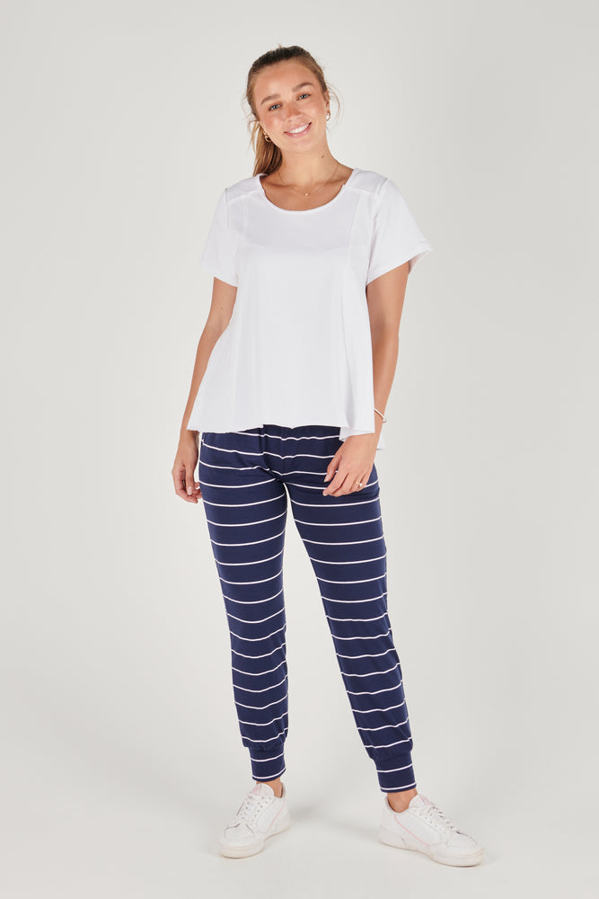 Ivy Everyday Pant - Navy White Stripe