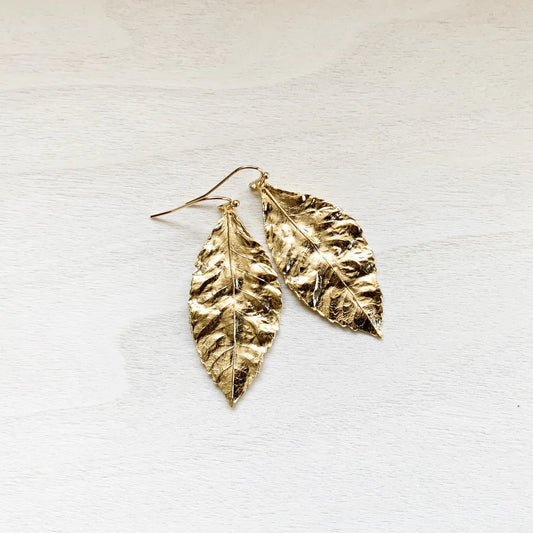 Crumpled Leaf Earring- Gold