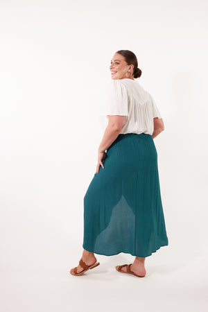 
            
                Load image into Gallery viewer, Botanical Midi Skirt - Teal
            
        