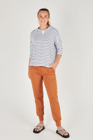 Matilda 3/4 Sleeve Tee - Navy White Stripe