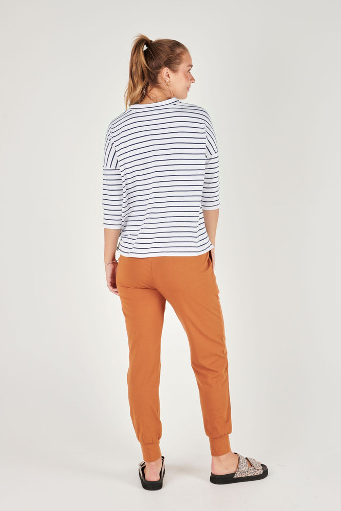 Matilda 3/4 Sleeve Tee - Navy White Stripe