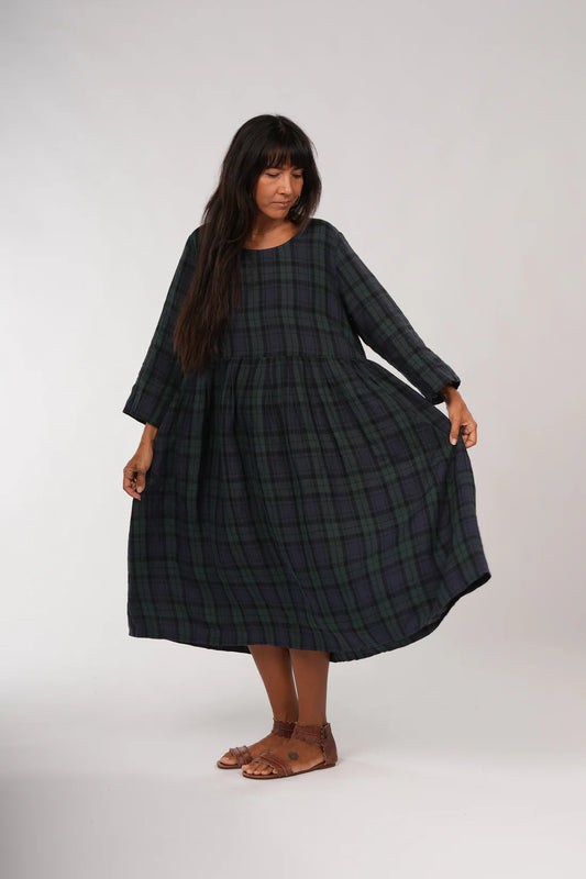 Journee French Linen Dress- Blue Tartan