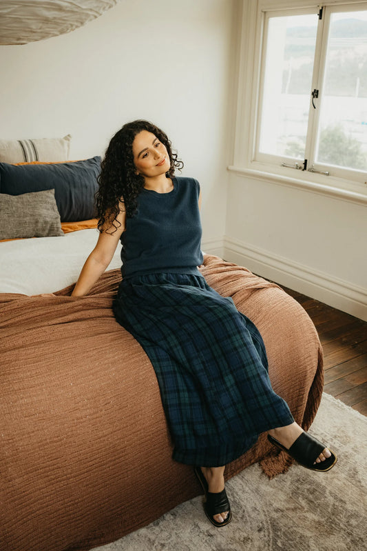 Freya French Linen Pants- Blue Tartan