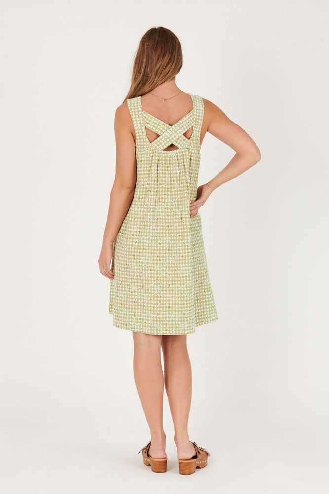 Cross Back Detail Dress - Green Floral Check