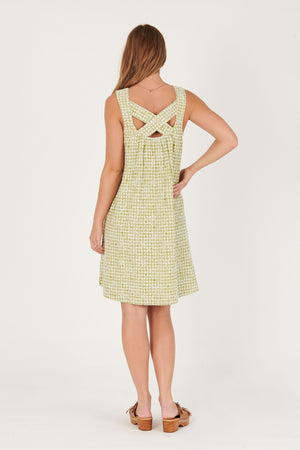 Cross Back Detail Dress - Green Floral Check
