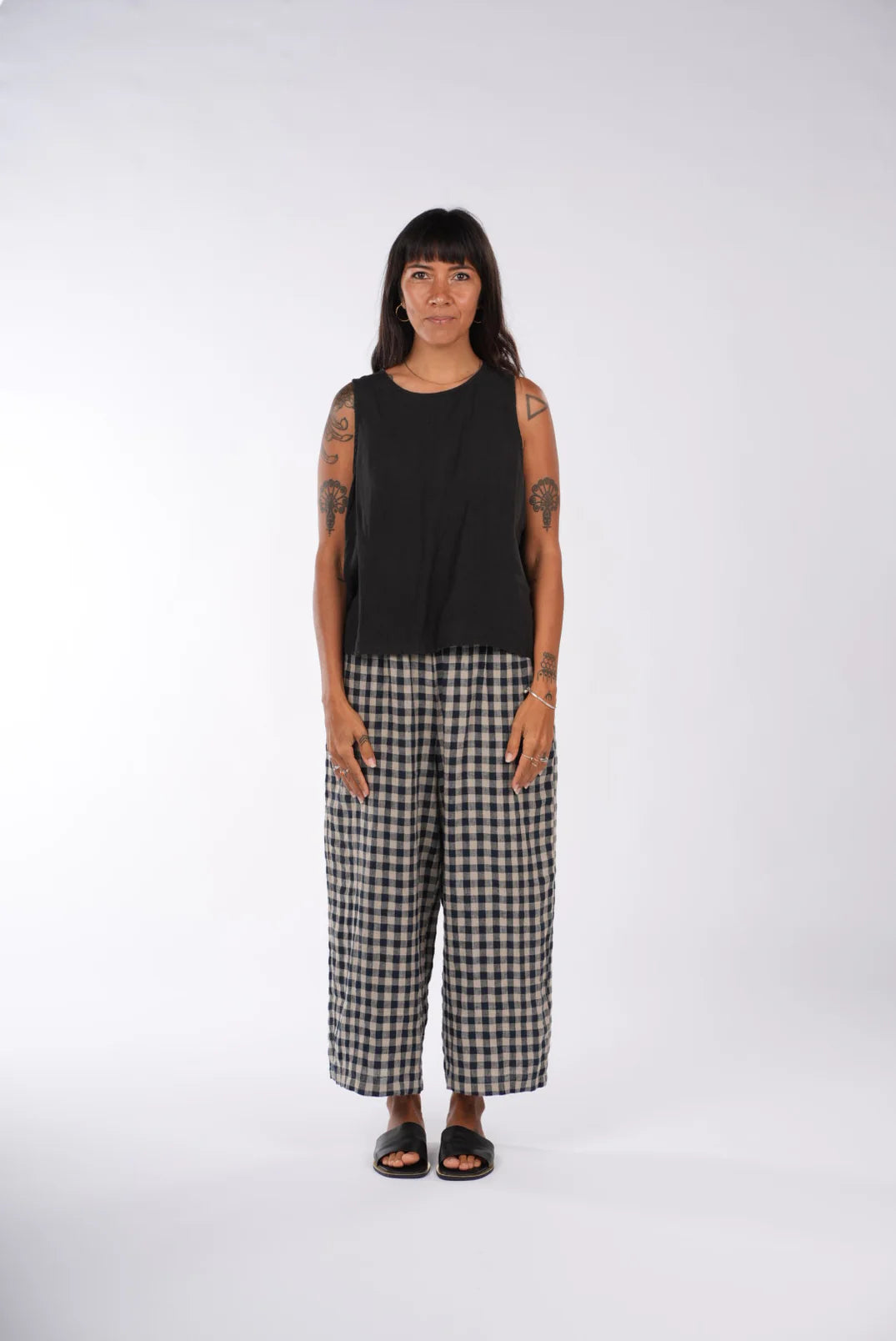 French Linen Pants- Navy Check