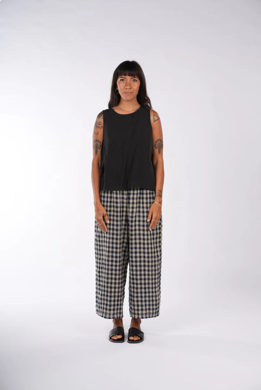 French Linen Pants- Navy Check