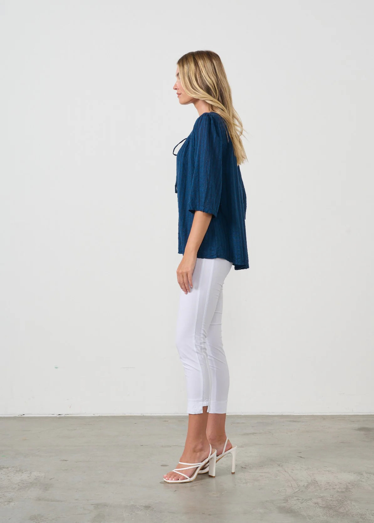 Seersucker Shirt with Tie - Navy