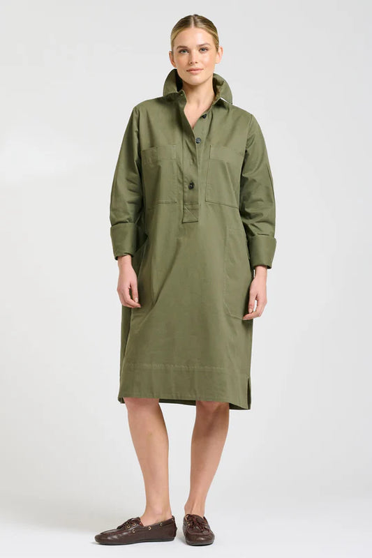 Jane Utility Popover Dress- Khaki