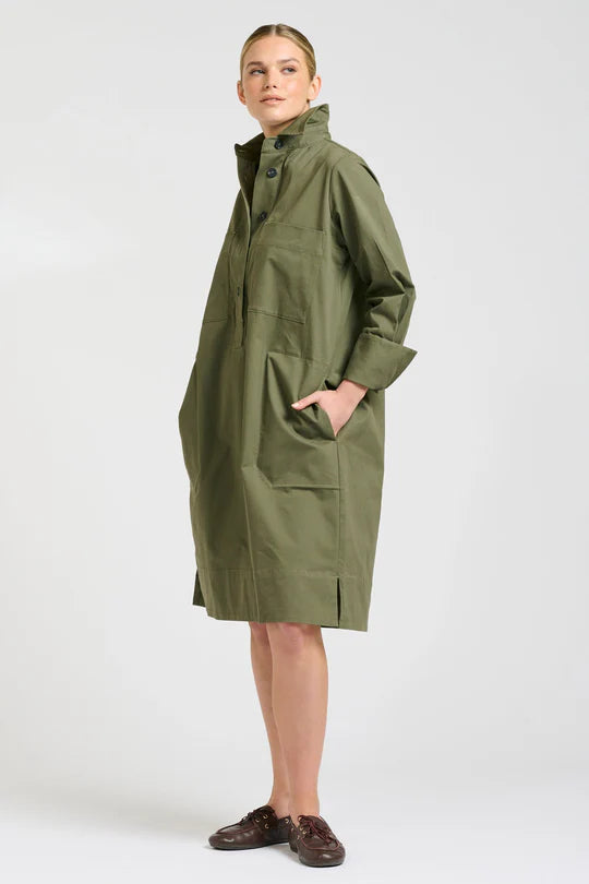 Jane Utility Popover Dress- Khaki