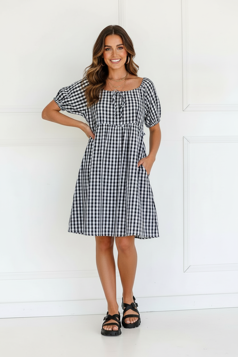 Gingham Dress Black