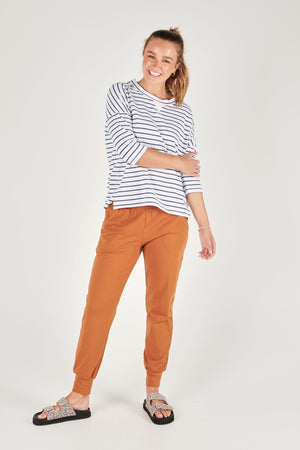Matilda 3/4 Sleeve Tee - Navy White Stripe