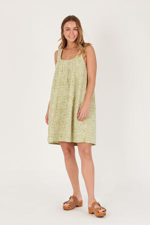 Cross Back Detail Dress - Green Floral Check