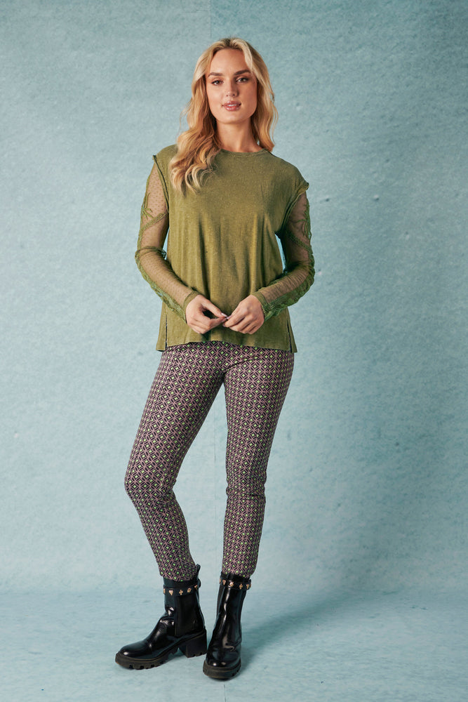 Lace Sleeve Top - Olive