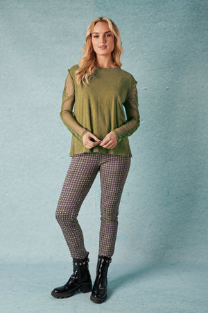 Lace Sleeve Top - Olive