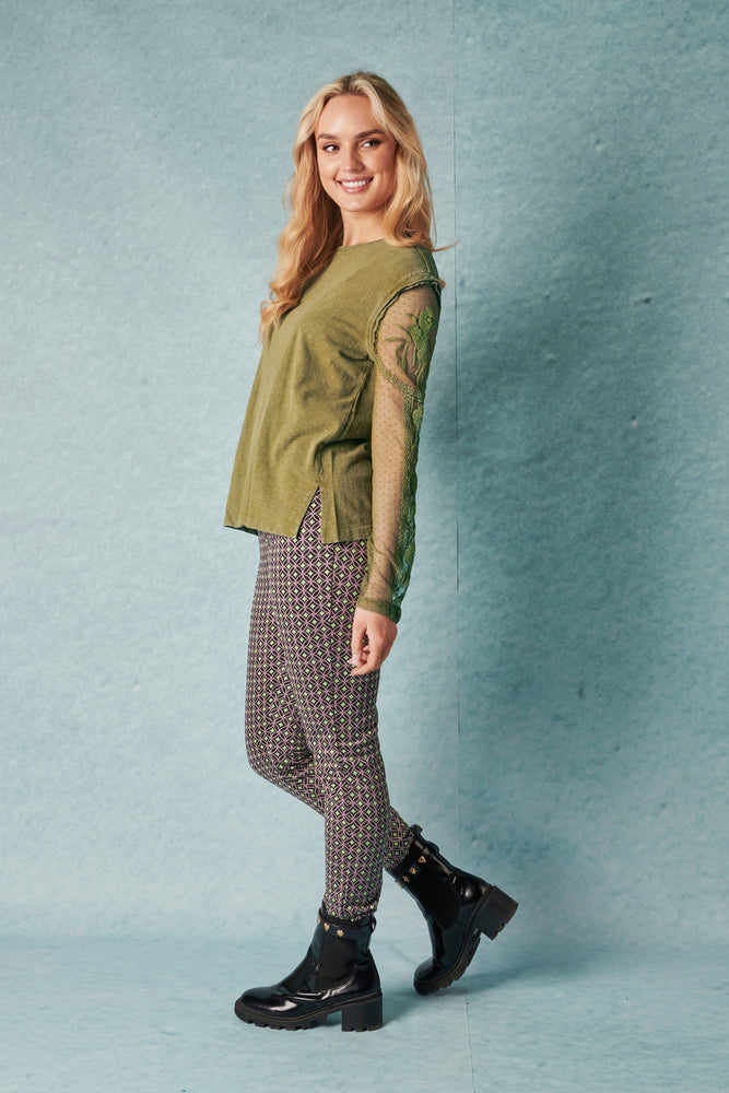 Lace Sleeve Top - Olive