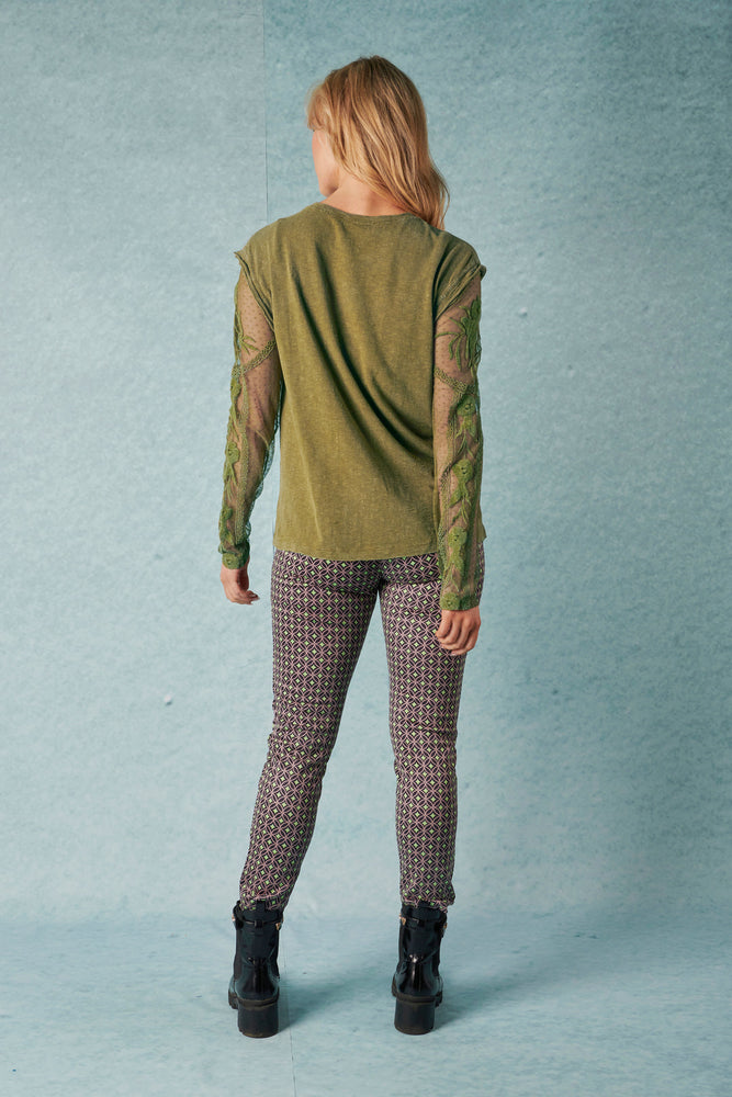 Lace Sleeve Top - Olive