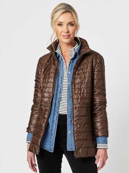 Pearlised Puffer Jacket - Coffee