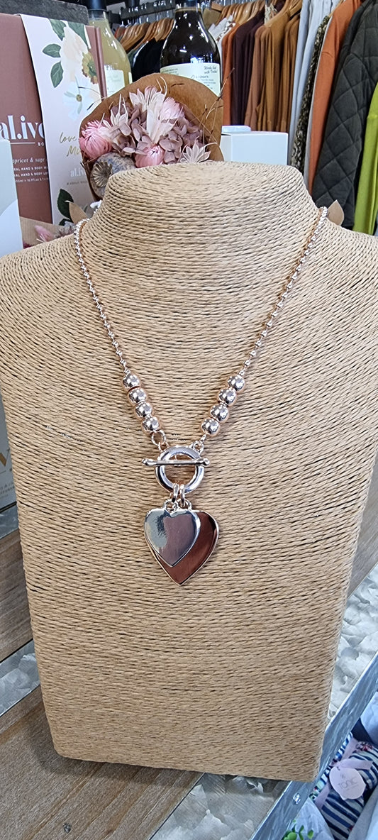 Allure Two Tone Heart Fob Necklace - Rose Gold