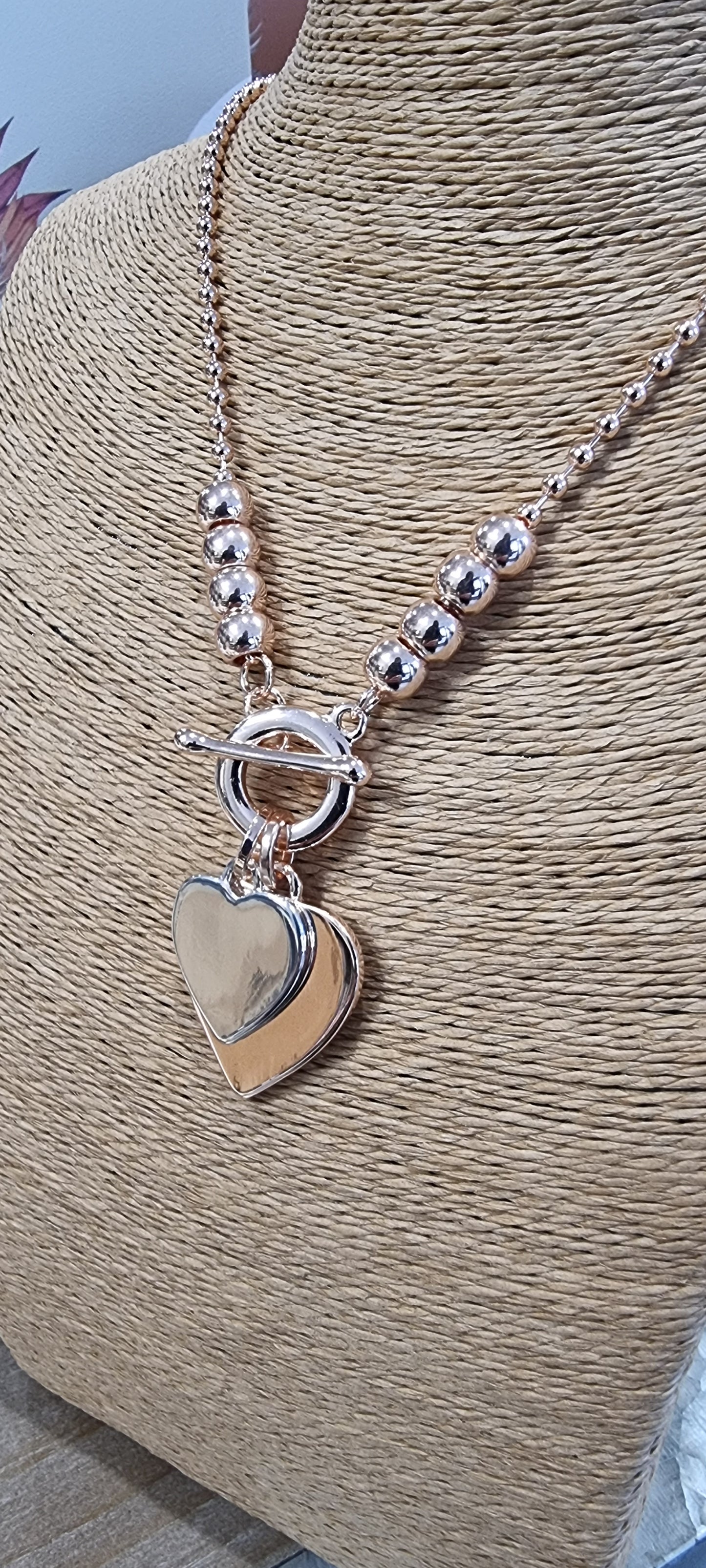 Allure Two Tone Heart Fob Necklace - Rose Gold
