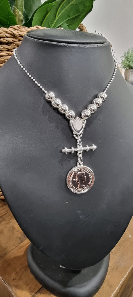 Allure Two Tone Coin Necklace - Silver
