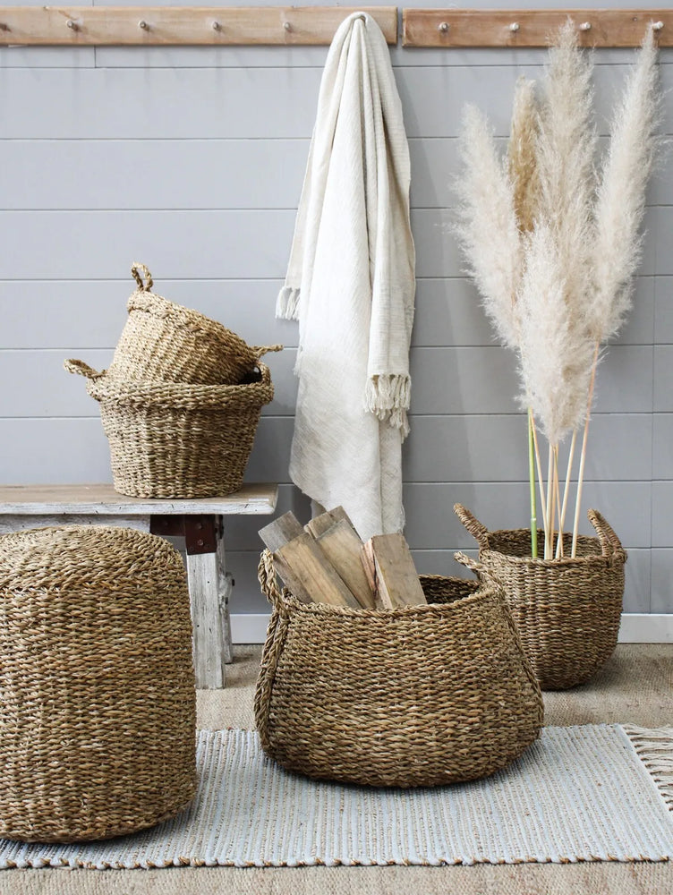 Seagrass Basket Set of 2 Two Birds Blue