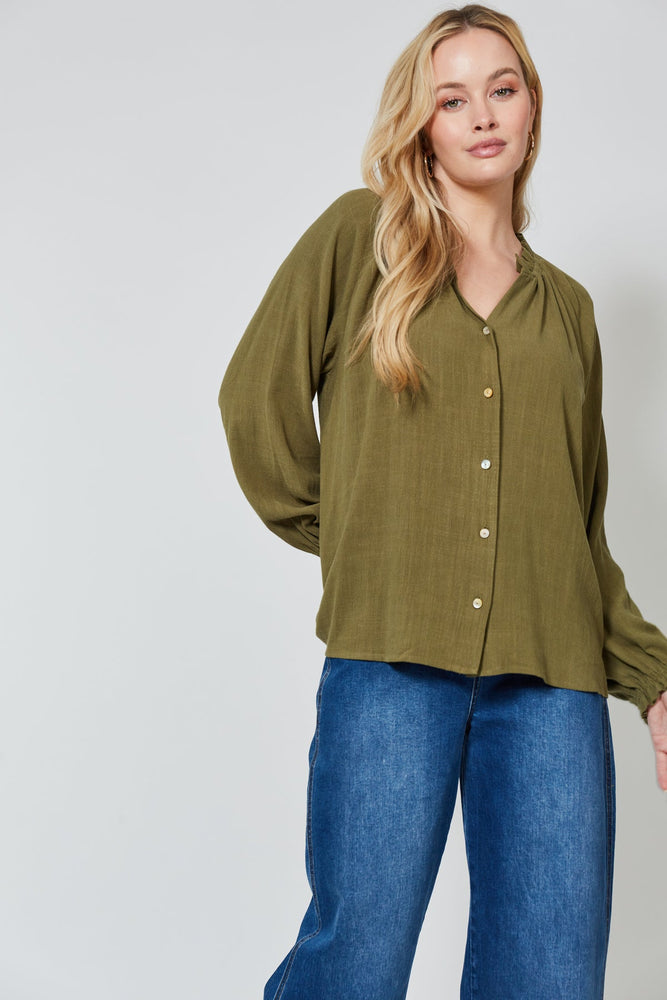 Vera Pleat Blouse - Evergreen