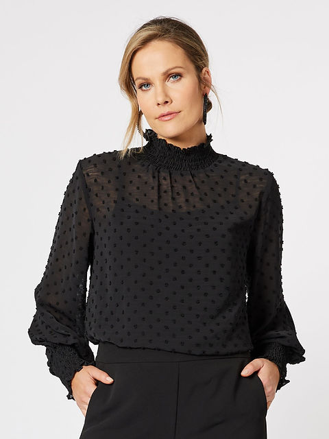 Dobby Spot Blouse - Black