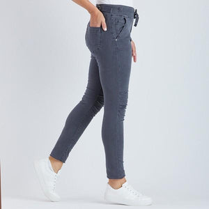 Threadz Tie Front Gathered Jean - Charcoal