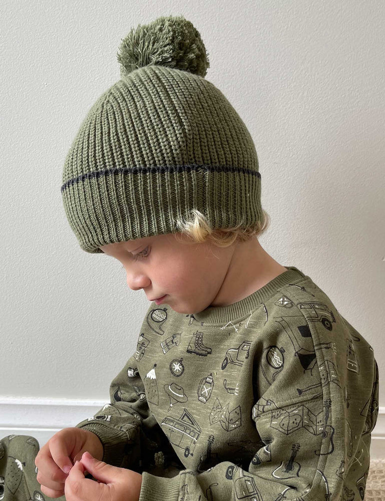 Fishermans Ribbed Beanie - Olive Melange