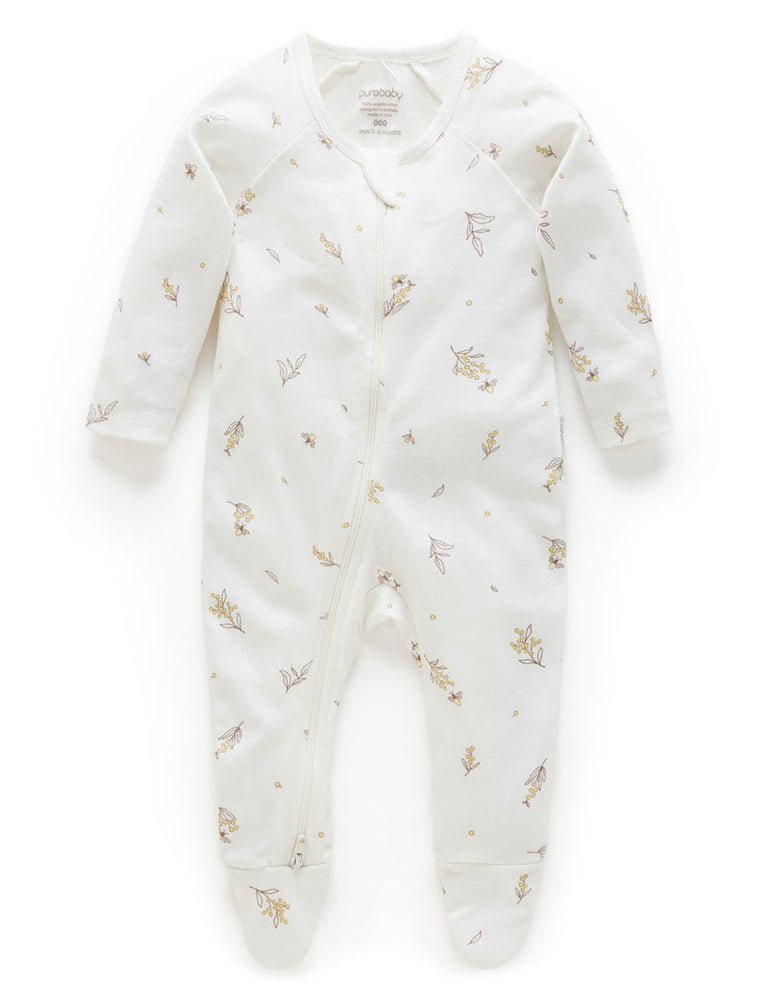 Pure Baby Zip Growsuit - Vanilla/Wattle Bee