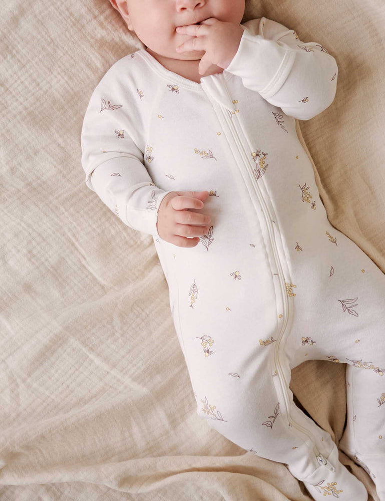 Pure Baby Zip Growsuit - Vanilla/Wattle Bee